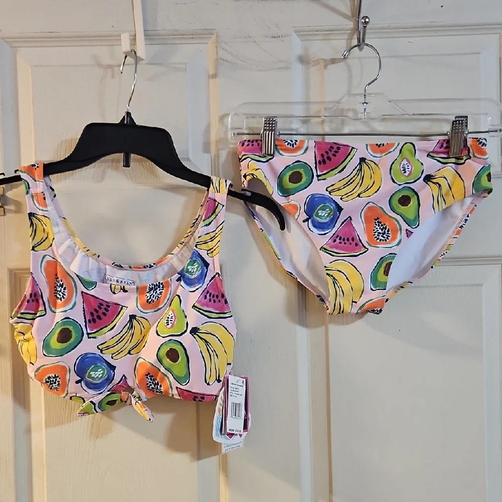 Andy & Evan Girls' Two-Piece Swimsuit: FRUIT PRINT: NEW WITH TAGS: SIZE XL (16)